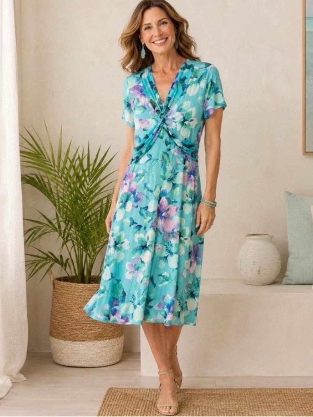 Soft Surroundings floral twist dress size xl petite midi watercolor v-neck